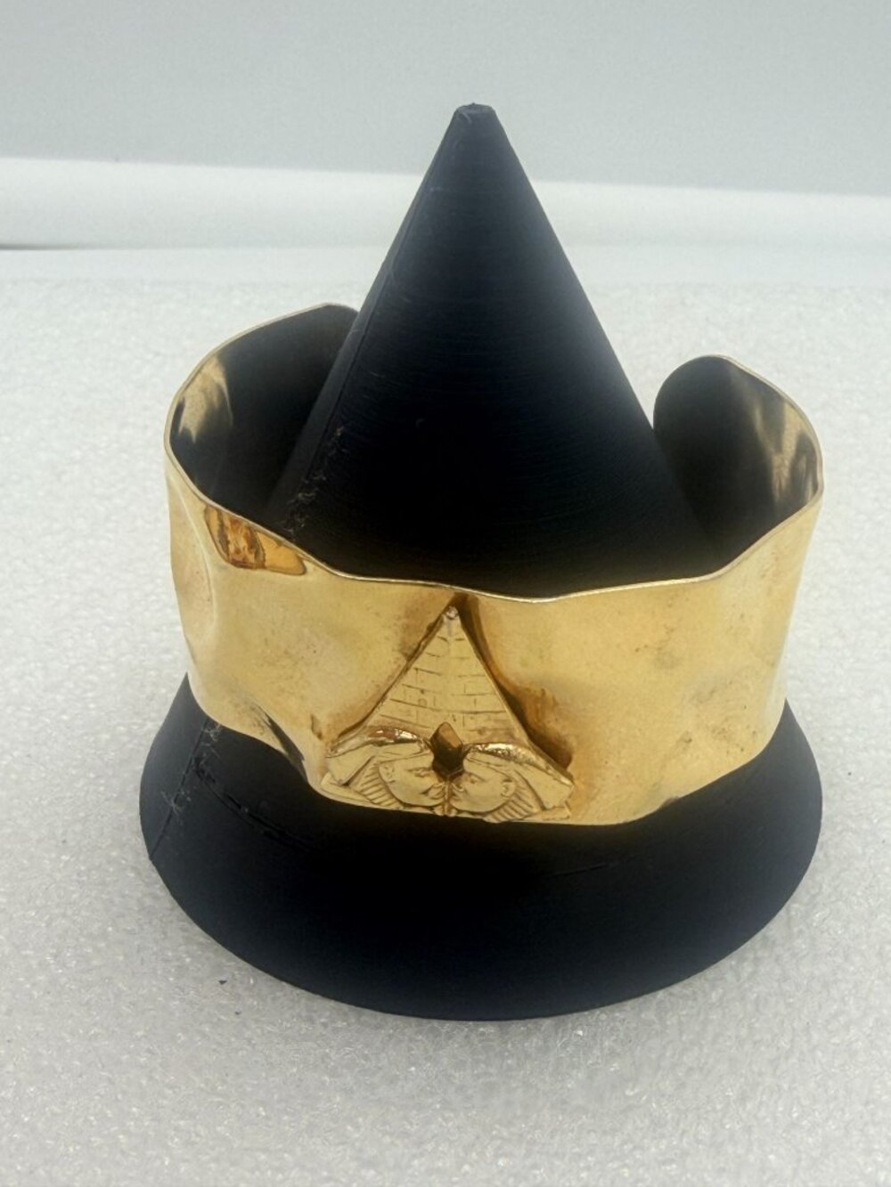 Hammered Gold Tone Cuff Bracelet Egyptian Inspired Pyramid Pharaoh